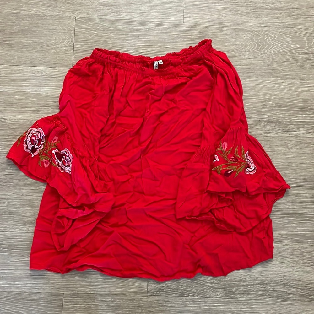Red dress with bell sleeves